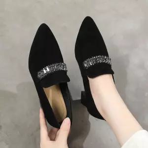 SMK 여사친 블랙 하이힐 스틸레토 로퍼 봄가을 양가죽 큐빅 단화 가보시힐 JEN1