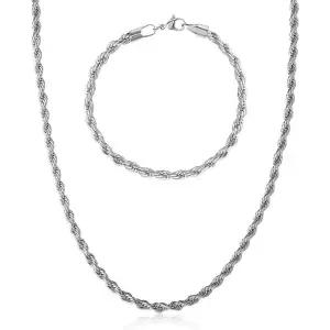 11401767 남자 목걸이 패션 캐주얼 심플 럭키 브랜드 남성 로프 체인 및 팔찌 세트 스테인리스 스틸 22인치