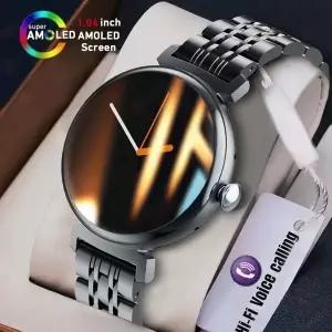 호환  1.04인치 AMOLED 스크린 여성용 스마트워치 항상 표시되는 화면 블루투스 통화 스마트워치 메탈 바디