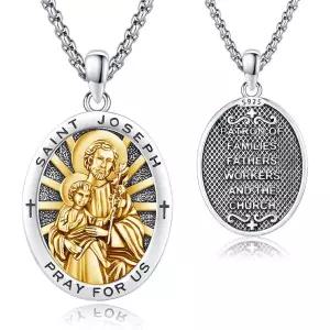 11401524 남자 목걸이 심플 패션 캐주얼 남성용 세인트 조셉 메달 산호세 925 스털링 실버 18K 금도금 후원
