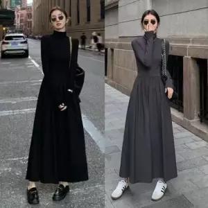 [의류] 목티 스커트 일체형 스타일 A라인 긴팔 원피스