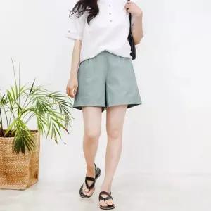여자 여름  반바지 통넓은 짧은팬츠 소라색 (5613682A)