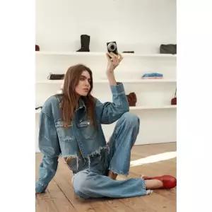 [ZARA] 자라 TRF 크롭 데님 오버셔츠 - 블루 3483375