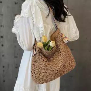 [신상오픈런]여성 레인보우 매듭 니트 왕골 밀짚 플라워 숄더백 (39115199)