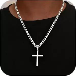 11400360 남자 목걸이 가벼운 캐주얼 심플 925 스털링 실버 크로스 남성용 5mm 이탈리아 다이아몬드 컷 쿠