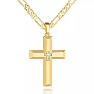 11400358 남자 목걸이 패션 심플 캐주얼 남성용 크로스 14K 골드 피가로 체인 펜던트 큐빅 지르코니아 목걸