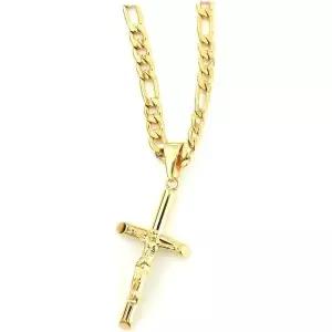 11400352 남자 목걸이 심플 캐주얼 가벼운 남성 여성 예수 십자가 세례 종교 선물을 위한 5MM 피가로 체인