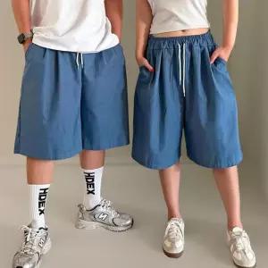 [신상오픈런]여자 남자 장마룩 커플팬츠 핀턱 버뮤다 밴딩 청반바지 (39079771)