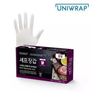 [하프클럽/수건이야기]유니랩 요리용 작업용 니트릴장갑 100매 중형 화이트