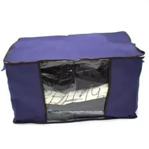 [생활] 의류 정리함 투명 침구 정리 수납함 가로형 옷장 정리박스 남색 이불