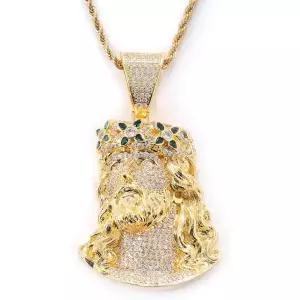 11400304 남자 목걸이 가벼운 패션 캐주얼 럭스플렉스 아이스 아웃 5A 지르콘 예수 펜던트 14K 골드 도금