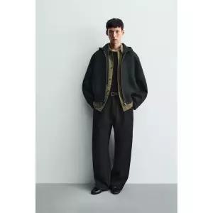 [ZARA] 자라 불규칙 자카드 후드 재킷 - 블랙 3243729