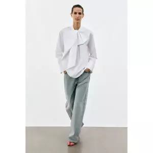 [ZARA] 자라 ZW 컬렉션 포플린 리본 셔츠 - 화이트 3475301