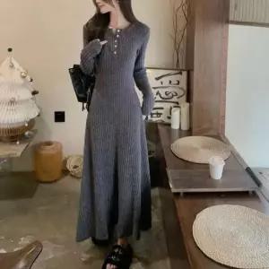 [옷은날개] A라인 골지 골지 슬림 니트 원피스 차콜그레이