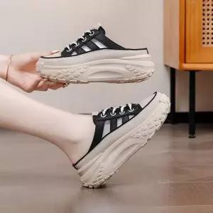 2컬러 배색 라인 스니커즈 슬리퍼 여자 뮬 통굽 slD7+4BtI