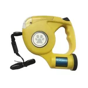 [반려] 3in1 만능 반려견 자동 리드줄 옐로우 배변봉투 플래시