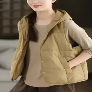 여사친 빈티지 캐주얼 가디건 후드 카디건 다운 조끼 솔리드 민소매 MF1