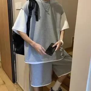 남자반팔셋업 남성 오버핏 5부 상하의 SET 레이어드 반팔 바지 셋업