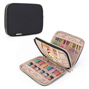 티모이 크로셰 케이스(최대 8인치) 원형 뜨개질 바늘 보관 가방 및 액세서리용 여행 정리 블랙(가방 전용 디자인)