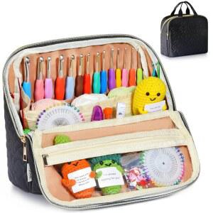 JOYYTUU 크로셰 가방 비어 스탠드업 홀더 케이스 뜨개질 및 용품 바늘 기타 액세서리용 정리 가방(케이스 전용) 블랙