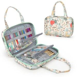 케이트 크로셰 가방 휴대용 여행용 보관 케이스 정리함 빈 지퍼백 뜨개질 바늘 슬롯 및 투명 지퍼 포켓