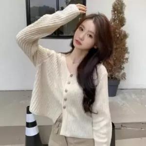 [의류] 여성 미니멀 골지 세미 크롭 긴팔 니트 가디건 4컬러