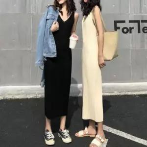 [의류] 슬림니트 롱원피스 니트 골지 나시 골지원피스 2컬러
