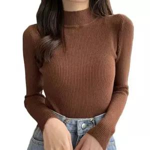 [의류] 여성 간절기 목폴라 베이직 골지 긴팔 하프넥 니트티