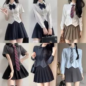 교복몰 슬림라인 사선컷팅 플리츠치마 프레피룩 세라복 세트.