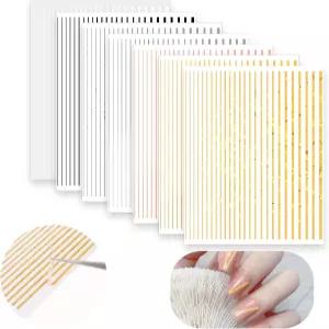 여성 DIY 프렌치 매니큐어를 위한 7장 라인 네일 아트 스티커 골드와 실버 메탈릭 스트라이핑
