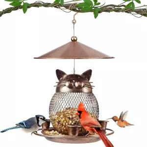 야외용 LBTING 새 모이통 다람쥐 방지 금속 야생 장식 정원 마당에 매달려 있는 귀여운 고양이 모양