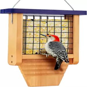 외부 걸이용 그베커리 나무 수트 새 모이통 꼬리 지지대가 있는 딱따구리 야생 조류용 걸이 1팩 파란색
