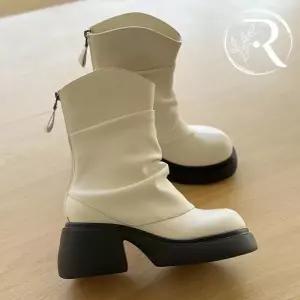 여성 주름 소가죽 가보시통굽부츠 7cm (40919222A)