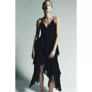 ZARA 레이스 프릴 스트랩 원피스 - 블랙