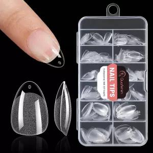 콰페렌 아몬드 네일 팁 엑스트라 쇼트 240개의 프리쉐이프 아크릴 페이크 모양 - 12사이즈 소프트 젤 풀