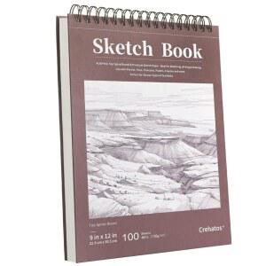 크레하토스 9인치 x 12인치 스케치북 상단 나선형 바운드 스케치 패드 100매 68파운드/100gsm 도화지 1팩