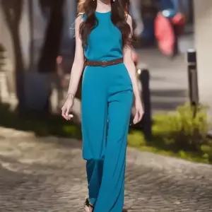 [sale] 여성 유럽 블루 와이드 민소매 점프 슈트 46559495)