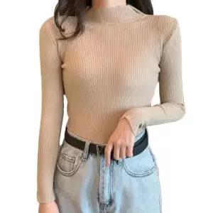 [의류] 목폴라 간절기 하프넥 여자 긴팔 베이직 니트티 골지