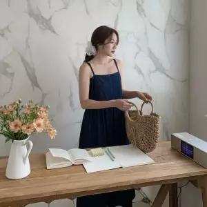 /신상오픈런 여성 루즈핏 스모크 조절 끈 나시 롱 드레스