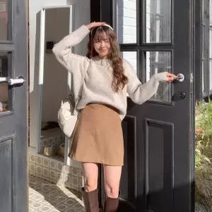 [신상오픈런]스웨이드치마 겨울 에이라인 검정색 미니스커트 백밴딩 (28829318)