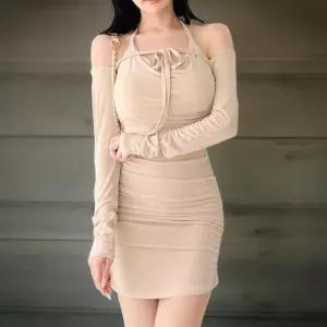 [신상오픈런]여성 셔링 볼레로 가디건 홀터 미니 원피스 (41566415)