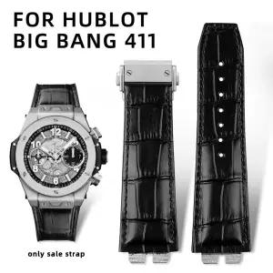 호환  Hublot Big Bang 411 시리즈 스트랩용 소가죽 시계 밴드 퀵 릴리스 팔찌 블랙 시계 벨트 27mm