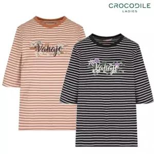 [크로커다일레이디]CLEFTS204 스트라이프 플라워 포인트 티셔츠_KJ