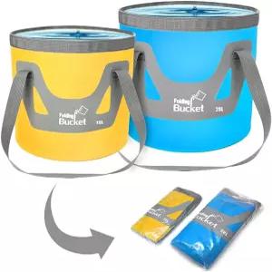 낚시 캠핑 하이킹 세차 등을 위한 초경량 야외 분지통 업그레이드된 손잡이 5갤런 휴대용 접이식 버킷(블루