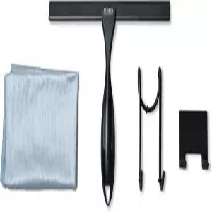 유니코 샤워 스퀴지 - 도어 창문 거울 타일 및 자동차 창문용 실리콘 블레이드가 포함된 블랙 스테인리스