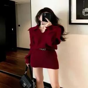 여성 스커트 빨강 니트 동계 코트 이너로 컬러 러블리 예쁜 맞아 너무 새해를 슬림핏 원피스에 허리 다올4