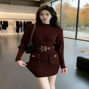 여성용 치마 원피스 니트 겨울 허리빨간 러블리 코트에 어울리는 느낌이 너무 프렌치한 예뻐 다올4