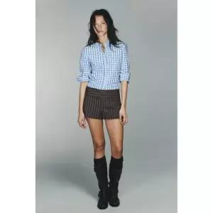 ZARA 체크 포플린 셔츠 - 블루