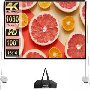 스탠드 100인치 야외 프로젝터 스크린 휴대용 프로젝션 16 10 4K HD 영화 가정용 뒷마당 극장용 캐리백