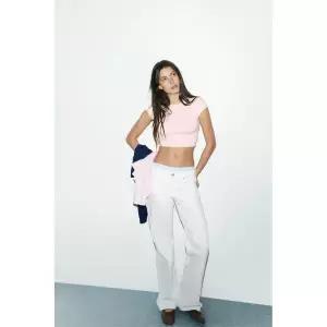 ZARA TRF 로우라이즈 와이드 레그 진 - 화이트